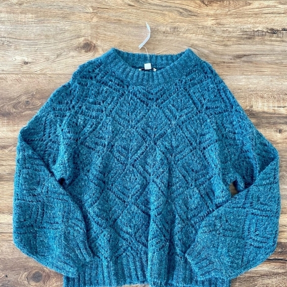 ♡ American Eagle Outfitters Wool Sweater | Dark Teal Blue Slouch Oversized Fit S - Picture 5 of 11